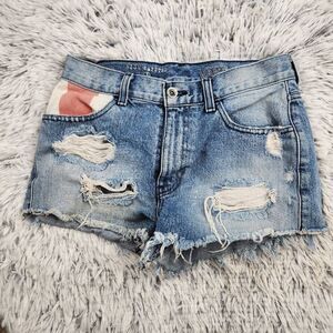 Vans Americana Flag Distressed Raw Hem Denim Jean Shorts High Waisted Junior Siz